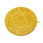 Edwardian Gold Plated 'Stop Yer Ticklin' Jock' Coin Brooch Antique c1910s