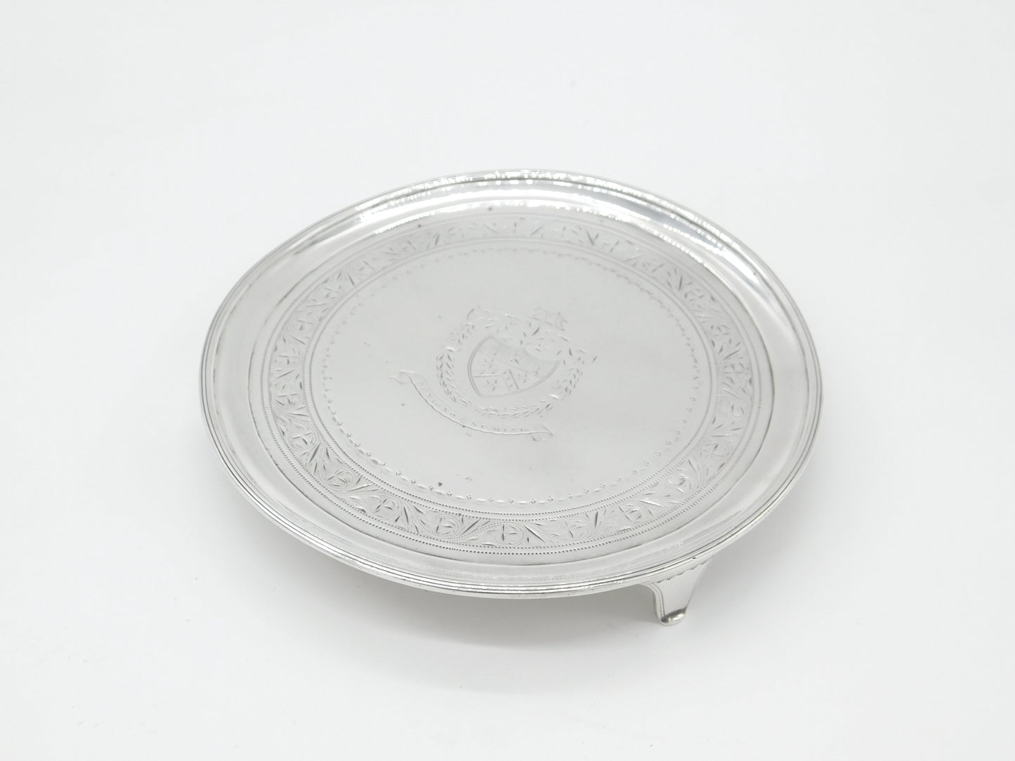 Irish Georgian Sterling Silver Crest Salver Dish 1801 Dublin Joseph Jackson