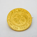 Edwardian Gold Plated 'Stop Yer Ticklin' Jock' Coin Brooch Antique c1910s