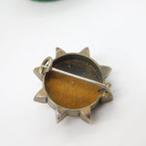 Victorian Sterling Silver Gilt, Seed Pearl & Tiger's Eye Sun Brooch 1880 Antique