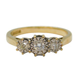 9ct Yellow Gold & Three-Stone Diamond Dress Ring Vintage 1995 Sheffield