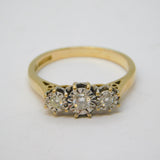 9ct Yellow Gold & Three-Stone Diamond Dress Ring Vintage 1995 Sheffield
