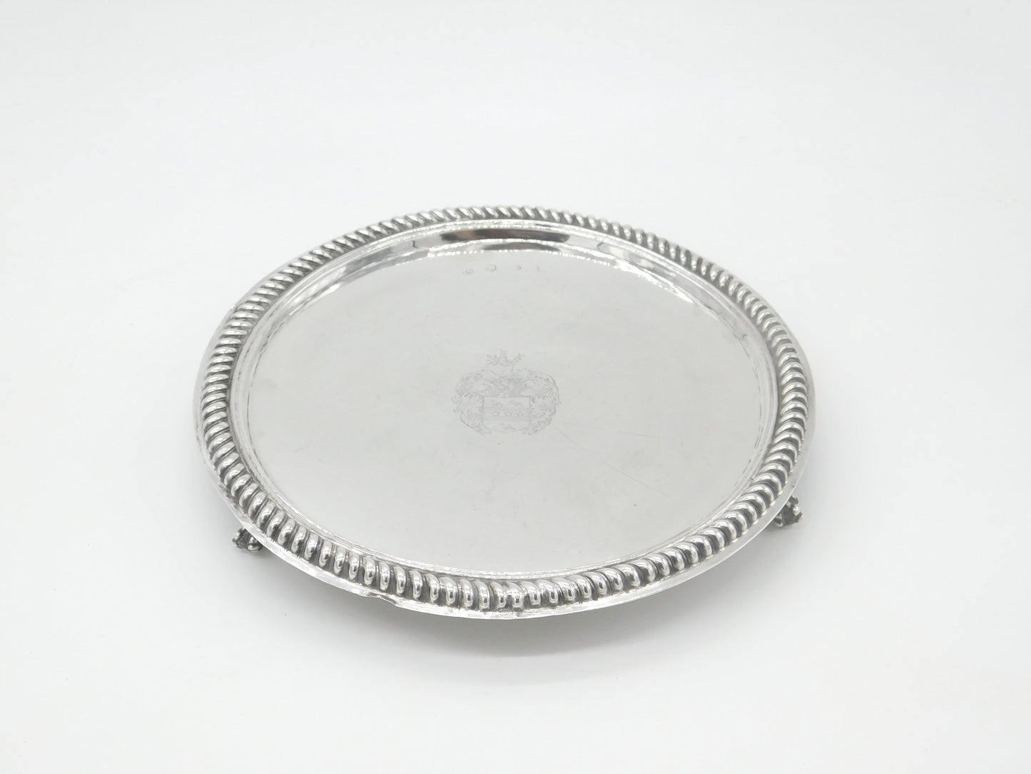 Charles II Sterling Silver Crested Paw Foot Salver Dish 1680 London Antique Maker NL