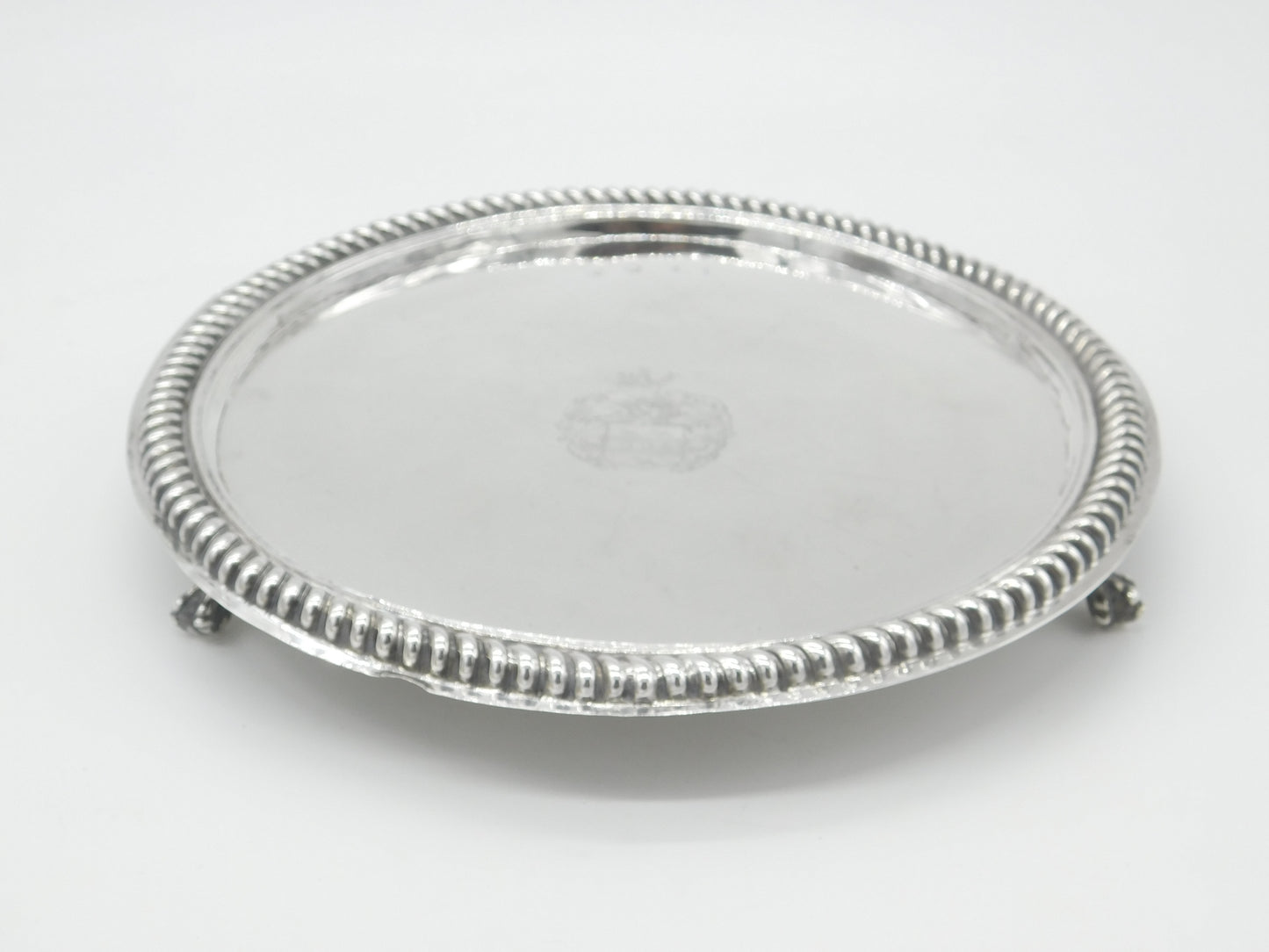 Charles II Sterling Silver Crested Paw Foot Salver Dish 1680 London Antique Maker NL