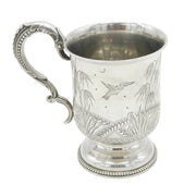 Victorian Sterling Silver Aesthetic Owl & Bird Pattern Mug Antique 1879 Birmingham