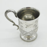 Victorian Sterling Silver Aesthetic Owl & Bird Pattern Mug Antique 1879 Birmingham