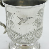 Victorian Sterling Silver Aesthetic Owl & Bird Pattern Mug Antique 1879 Birmingham