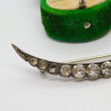 Victorian Large .900 Silver Paste Set Crescent Sweetheart Brooch c1890 Antique