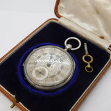 Boxed Sterling Silver Open-Face Pocket Watch Antique 1915 London