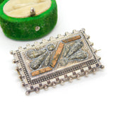 Victorian Sterling Silver Granite & Agate Set Sweetheart Brooch c1880 Antique