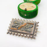 Victorian Sterling Silver Granite & Agate Set Sweetheart Brooch c1880 Antique