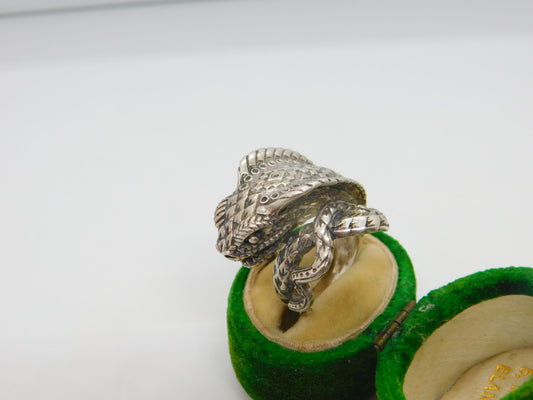 Sterling Silver Coiled Cobra Snake Statement Crossover Ring Vintage c1990