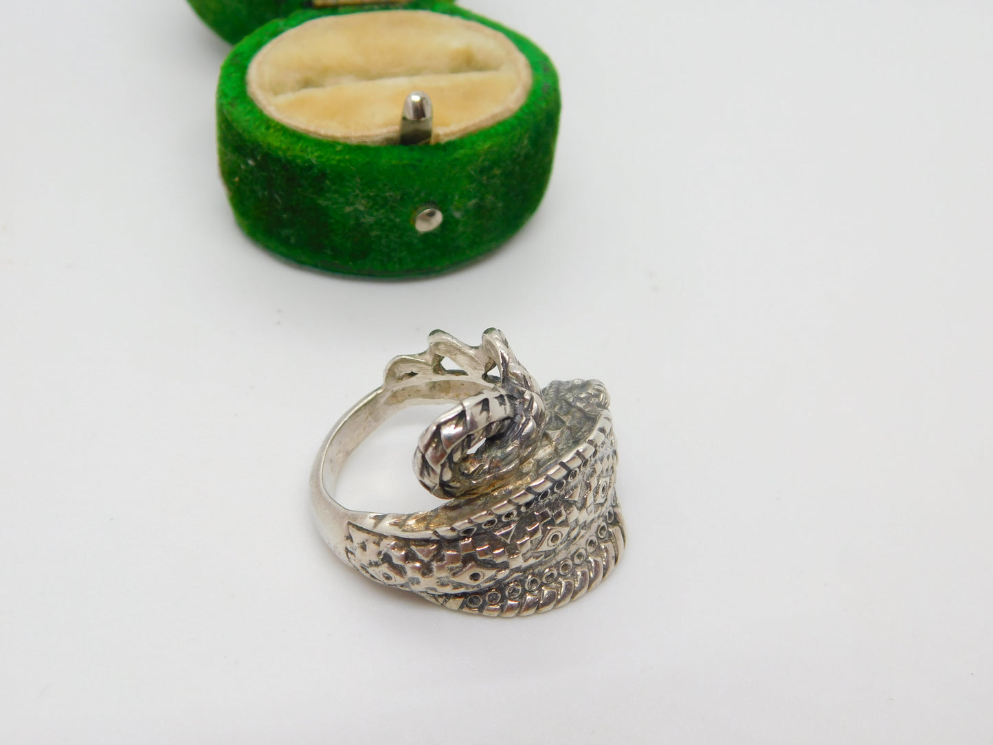 Sterling Silver Coiled Cobra Snake Statement Crossover Ring Vintage c1990