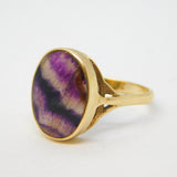 9ct Yellow Gold & Derbyshire Blue John Dress Ring Vintage London c1970