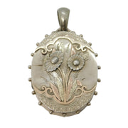 Victorian Sterling Silver & Gold Floral Sweetheart Locket Pendant Antique c1880