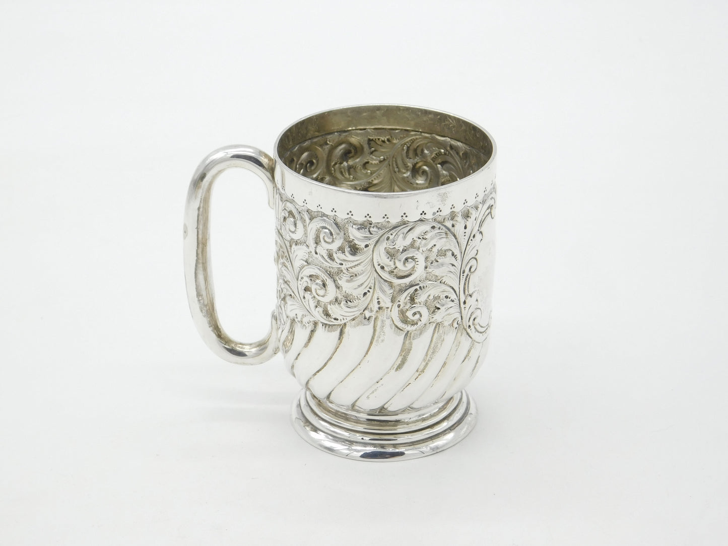 Victorian Sterling Silver Floral Pattern Christening Mug 1896 Sheffield Antique