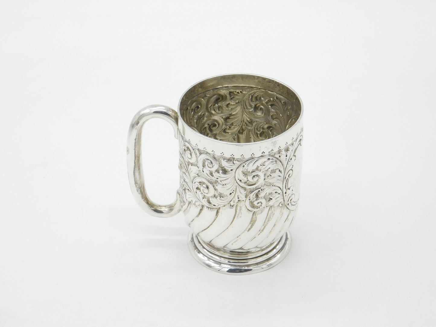 Victorian Sterling Silver Floral Pattern Christening Mug 1896 Sheffield Antique