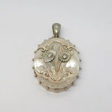 Victorian Sterling Silver & Gold Floral Sweetheart Locket Pendant Antique c1880