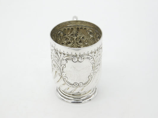 Victorian Sterling Silver Floral Pattern Christening Mug 1896 Sheffield Antique