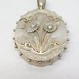 Victorian Sterling Silver & Gold Floral Sweetheart Locket Pendant Antique c1880