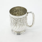 Victorian Sterling Silver Floral Pattern Christening Mug 1896 Sheffield Antique