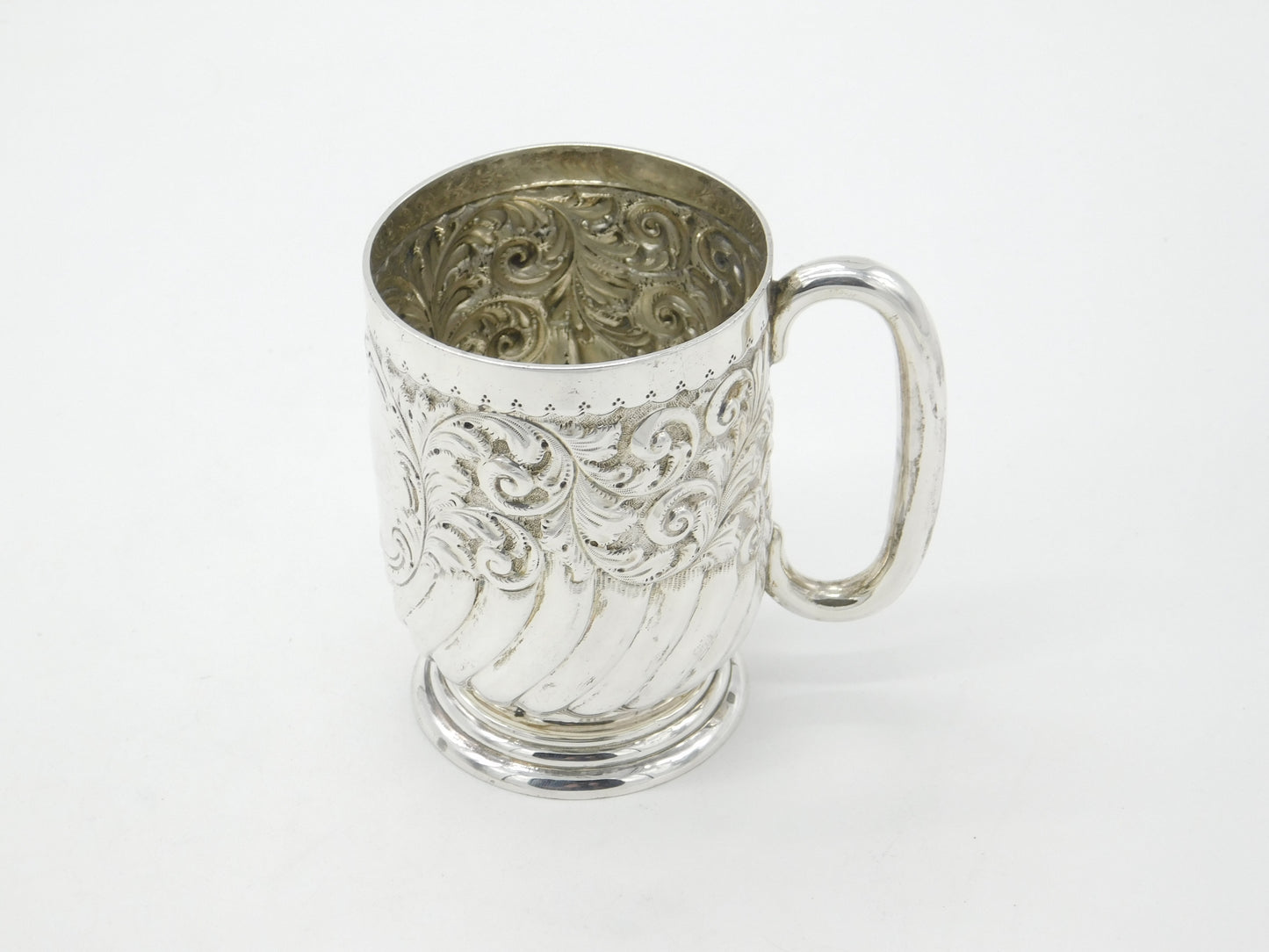 Victorian Sterling Silver Floral Pattern Christening Mug 1896 Sheffield Antique