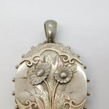 Victorian Sterling Silver & Gold Floral Sweetheart Locket Pendant Antique c1880