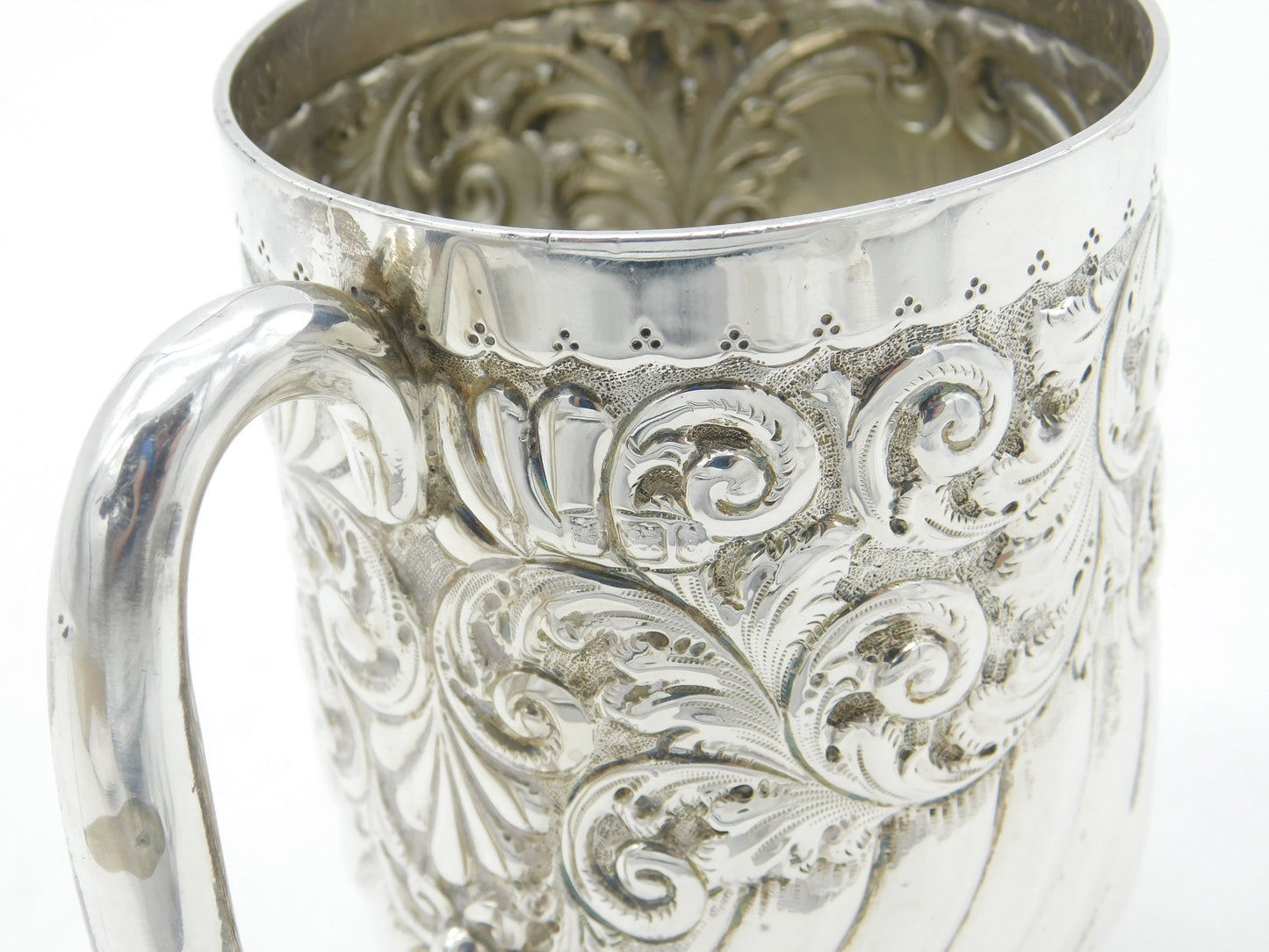 Victorian Sterling Silver Floral Pattern Christening Mug 1896 Sheffield Antique