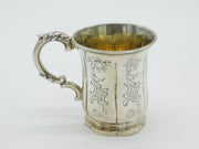 Victorian Sterling Silver Floral Pattern Christening Mug Antique 1843 London Robert Death