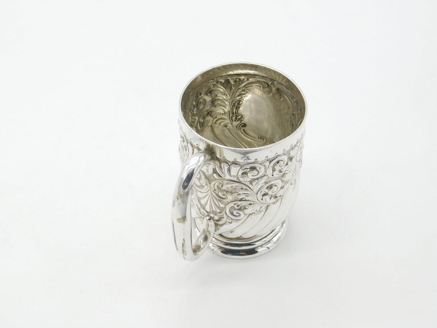 Victorian Sterling Silver Floral Pattern Christening Mug 1896 Sheffield Antique