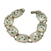 Sterling Silver Guilloche Enamel Floral Sweetheart Bracelet Antique c1920 Deco