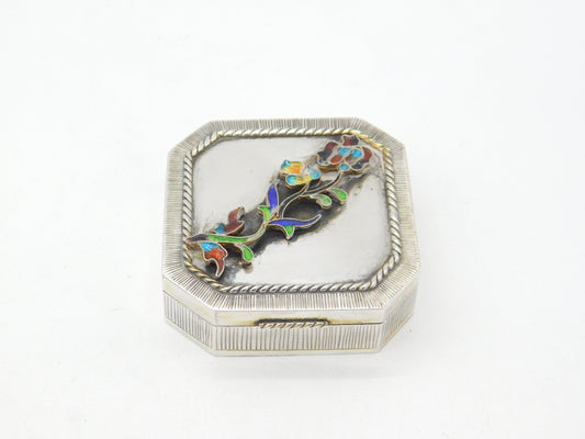 Victorian Sterling Silver Colourful Enamel Floral Trinket Box c1890 Antique