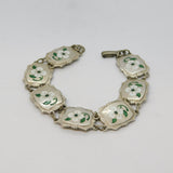 Sterling Silver Guilloche Enamel Floral Sweetheart Bracelet Antique c1920 Deco