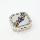 Victorian Sterling Silver Colourful Enamel Floral Trinket Box c1890 Antique