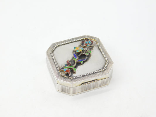 Victorian Sterling Silver Colourful Enamel Floral Trinket Box c1890 Antique