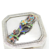 Victorian Sterling Silver Colourful Enamel Floral Trinket Box c1890 Antique