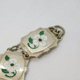Sterling Silver Guilloche Enamel Floral Sweetheart Bracelet Antique c1920 Deco