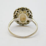 Victorian 18ct White Gold, Cabochon Opal & Diamond Cluster Engagement Ring Antique c1880
