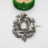 Early Victorian Cast Sterling Silver Neo-Classical Cherub Brooch c1840 Antique