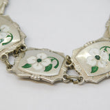 Sterling Silver Guilloche Enamel Floral Sweetheart Bracelet Antique c1920 Deco