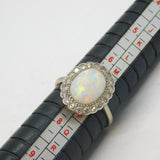 Victorian 18ct White Gold, Cabochon Opal & Diamond Cluster Engagement Ring Antique c1880