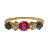 Victorian 18ct Gold, Sapphire, Ruby & Diamond 'Harlequin' Ring Antique c1880s