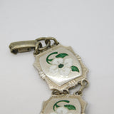 Sterling Silver Guilloche Enamel Floral Sweetheart Bracelet Antique c1920 Deco