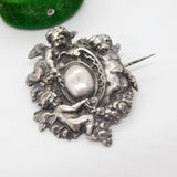 Early Victorian Cast Sterling Silver Neo-Classical Cherub Brooch c1840 Antique