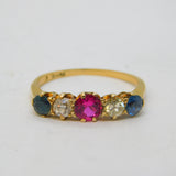 Victorian 18ct Gold, Sapphire, Ruby & Diamond 'Harlequin' Ring Antique c1880s