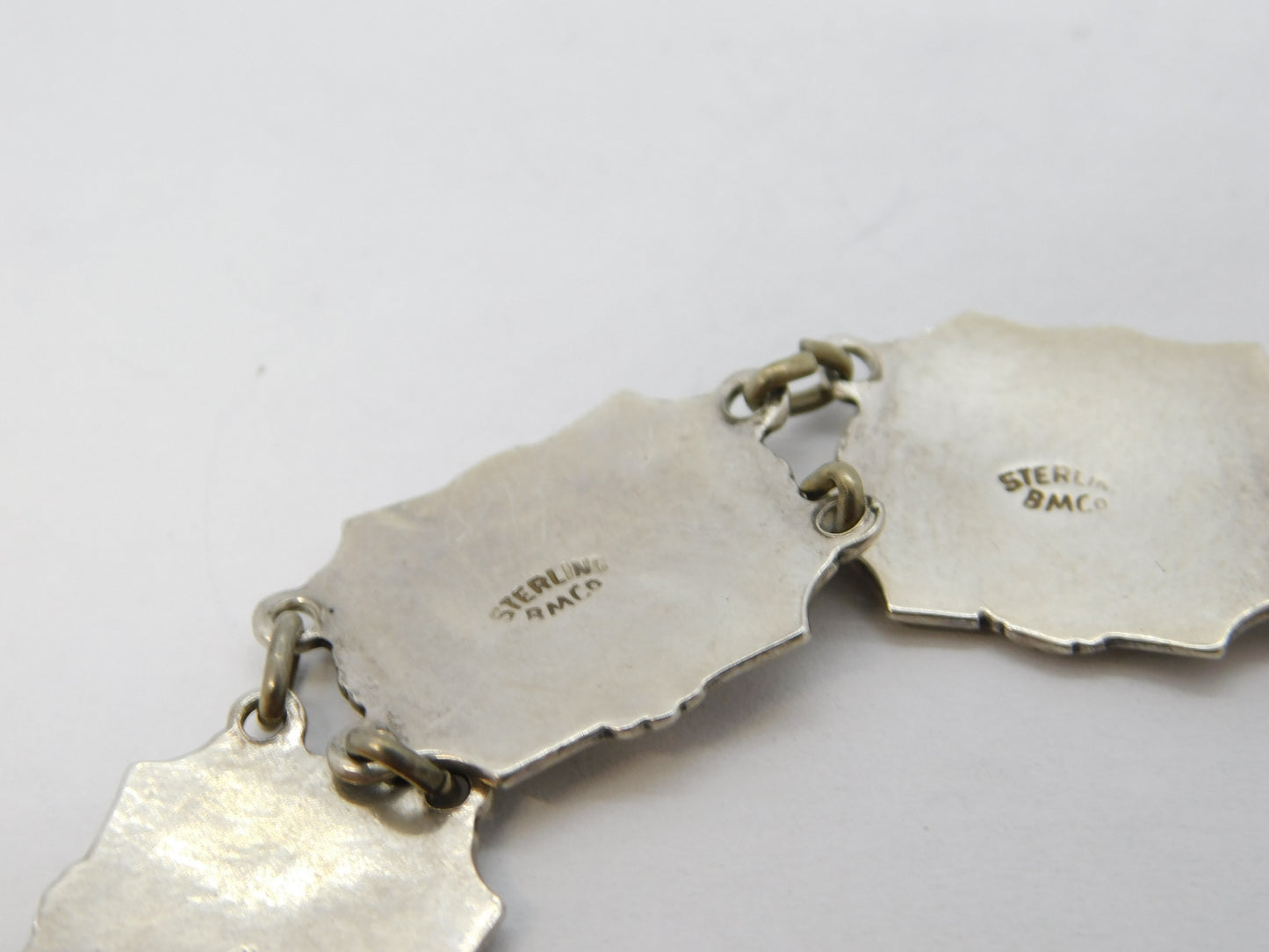 Sterling Silver Guilloche Enamel Floral Sweetheart Bracelet Antique c1920 Deco