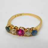 Victorian 18ct Gold, Sapphire, Ruby & Diamond 'Harlequin' Ring Antique c1880s