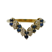 9ct Yellow Gold, Sapphire & Diamond Wishbone Ring Vintage 1988 London
