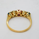 Victorian 18ct Gold, Sapphire, Ruby & Diamond 'Harlequin' Ring Antique c1880s
