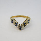 9ct Yellow Gold, Sapphire & Diamond Wishbone Ring Vintage 1988 London